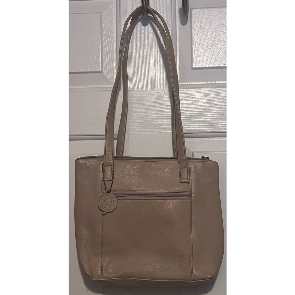 Duck Head Genuine Leather Cream Shoulder Bag Zipper & Pocket Outside Zipper In